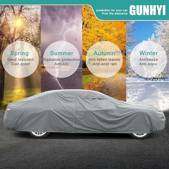 16 Layers Car Cover Waterproof All Weather, Heavy Duty Outdoor Car Cover Universal Fit Sedan Coupe Chevrolet Caprice, Buick Roadmaster/Riviera, Ford Crown Victoria, Cadillac DTS etc.