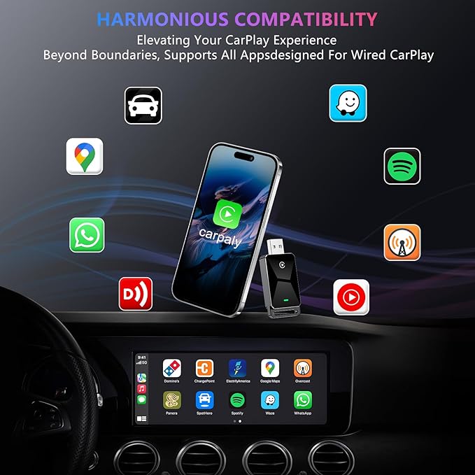 Wireless CarPlay Adapter for Apple CarPlay，Convert Wired to Wireless iPhone CarPlay Adapter，Plug and Play, No Latency, Mini Wireless CarPlay Dongle for Cars from 2016 and iOS 10+ （Black）