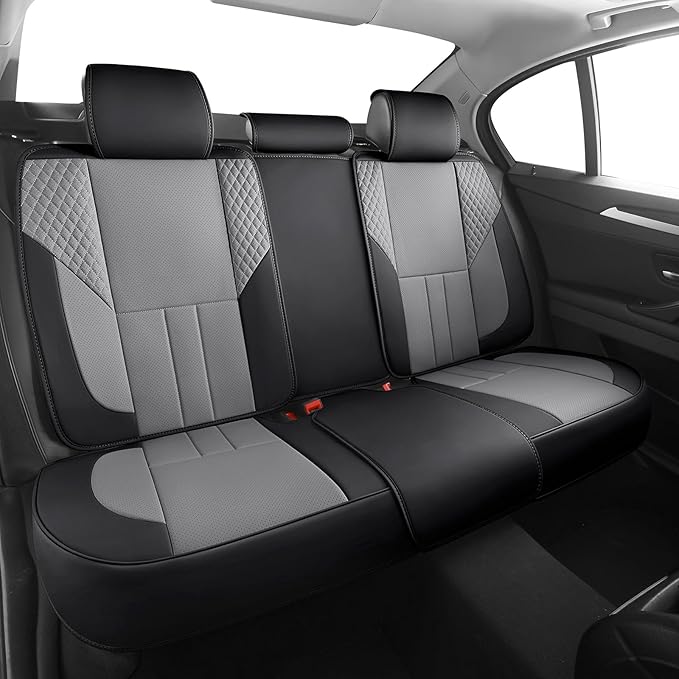 Car Seat Covers Full Set - Universal Seat Covers for Cars SUV Truck – Faux Leather Automotive Seat Covers, Breathable & Waterproof Front and Rear Seat Protectors, Fit for Most Cars-BlackGrey