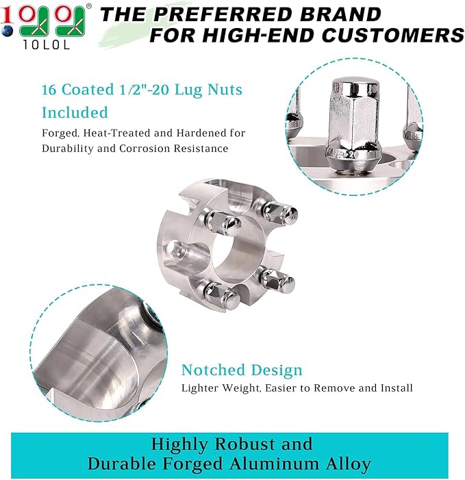 10L0L Golf Cart Wheel Spacers Adapters 2 Inch for EZGO Club Car 4 Lug (4x4 Bolt Pattern, 68mm Hub Bore, 1/2-20 Studs) - 4 Pack
