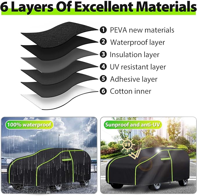 6 Layers Full Car Cover for 1994-2024 Ford Mustang GT/Shelby/Cobra/Bullitt/ECOBOOST,Waterproof All Weather PEVA Adding Cotton Protection with Door Zipper & Storage Bag
