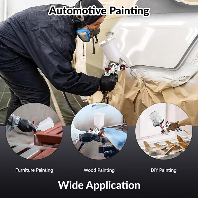 YUZES HVLP Spray Gun Plus Kit with 20 Oz Disposable Paint Cups, Easy to Use, 1.4/1.7/2.0mm Nozzles Air Spray Gun for Painting Cars & Furniture DIY Painting, Paint Spray Gun for Primer, Clear/Top Coat