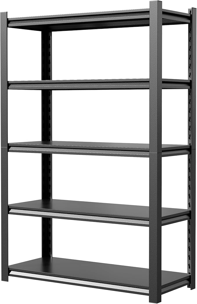 JHYKHG 72" W Storage Shelves,5-Tier Heavy Duty Garage Shelving,Adjustable Shelving Unit,Metal Shelf,Boltless Assembly Rack for Warehouse,Shed,3,000 lb Load,24 x 48 x 72 Inches,Black