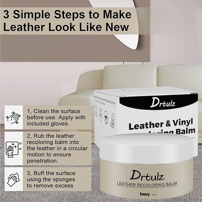 Leather Recoloring Balm, Leather Color Restorer Conditioner, Leather Restorer for Couches Paint, Leather Scratch Remover, Scratch Leather Faded Repair Kits for Vinyl Furniture (Ivory, 75ML)