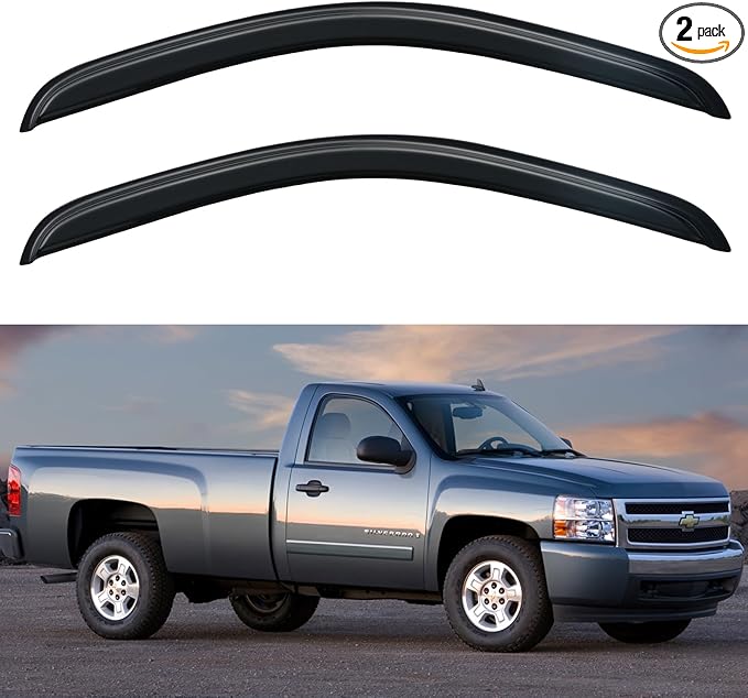 Window Visors Rain Guards for 2007-2013 Chevy Silverado/GMC Sierra 1500 Regular Cab, Window Vent Wind Deflectors Visors Shades for 07-14 Silverado/Sierra 2500HD 3500HD Standard Cab