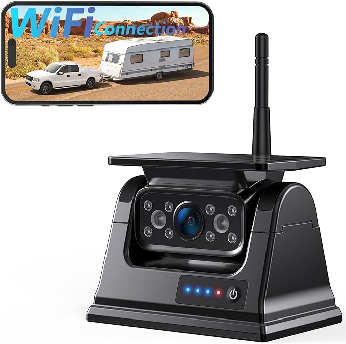 WiFi Magnetic Solar Wireless Backup Camera, 10500mAh Rechargeable 1080P Rear View Camera for Truck RV Trailer Car, DVR Recording Night Vision IP69 Waterproof, App for Phone iOS Android AP1 DVKNM