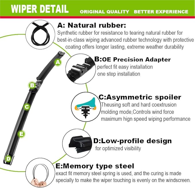 2 Wipers Factory Replacement For 2004 2005 2006 2007 VW Touareg, 2003-2006 Porsche Cayenne Original Equipment Windshield Wiper Blades Set - 26"+26" Side Lock (Set of 2) Not for J HOOK