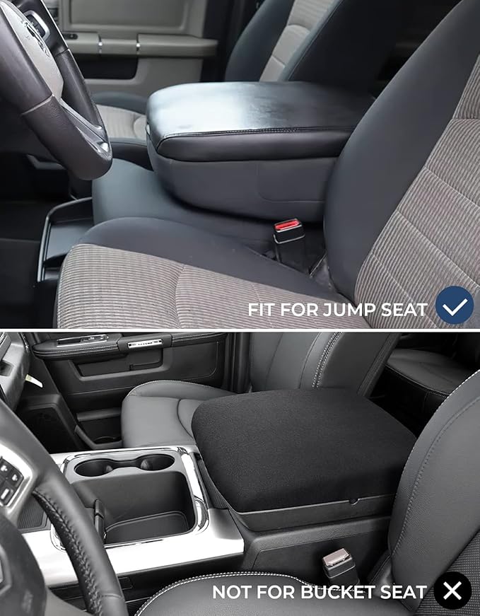 ISSYAUTO Center Console Cover Compatible with 2002-2012 Ram 1500 2500 3500 Jump Seat Console, Armrest lid Cover Leather Arm Rest Covering for Car, Well-Make Durable Middle Console Cover
