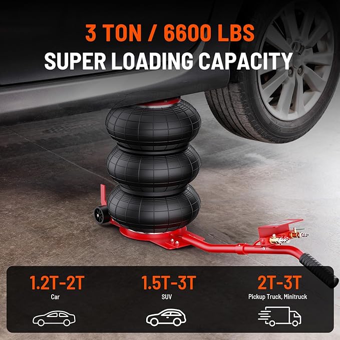 Air Jack, 3 Ton/6600 lbs Car Jack, 3-5 s Fast Lifting Pneumatic Jacks with Short Handle, Lift up to 17.7 inch Pneumatic Air Jacks for Cars and Trucks, Garages, Repair (Red)