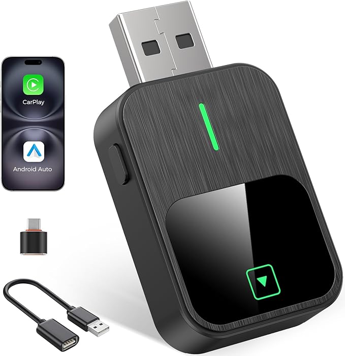2-in-1 Wireless CarPlay & Android Auto Adapter with 1-Tap Switch & Reset, Wired to Wireless, Plug & Play USB/Type-C Dongle, Auto Connect, No Delay, Apple Car Play Wireless Adapter for iPhone & Android