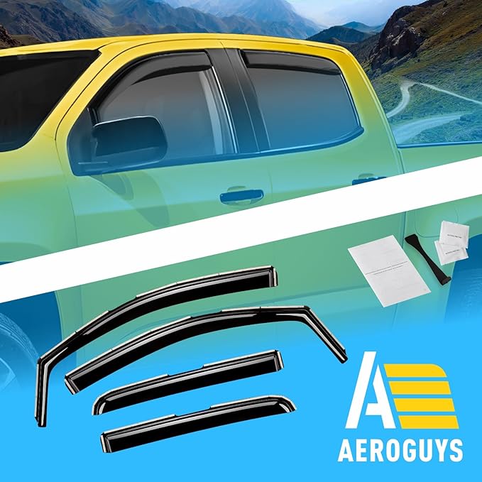 Extra Durable Window Deflectors in-Channel Window Visors Rain Guards Fit for Chevrolet (Chevy) Colorado 2015-2022 Crew Cab, Sun Visors, Wind Vent for Shades, Exterior Car Accessories - 4pcs. AG0275