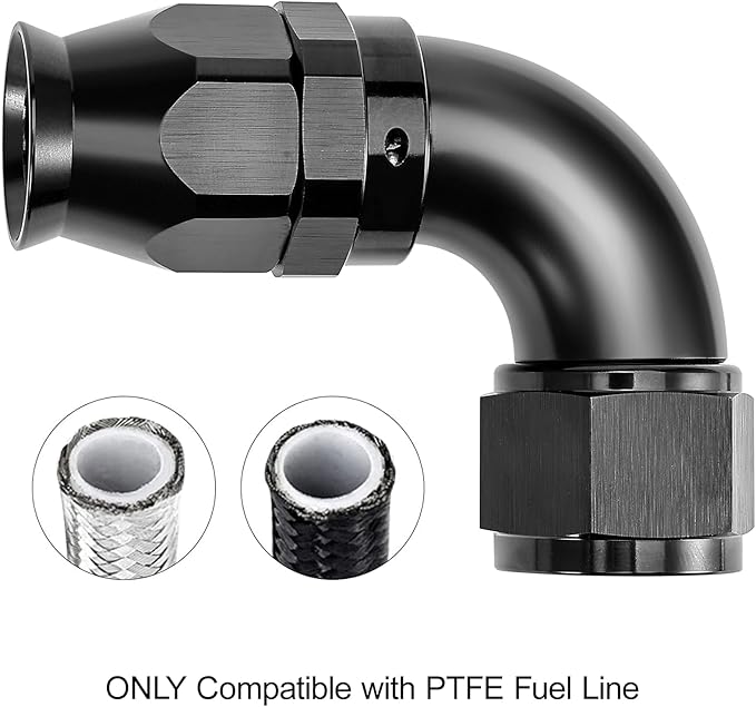 EVIL ENERGY 8AN 90 Degree PTFE One Piece Full Flow End Hose Fitting Aluminum Black
