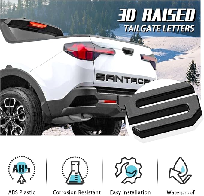 Tailgate Insert Letters Compatible for 2022 2023 2024 2025 Santa Cruz 4D Raised Tailgate Decal Letters (Double Layer Black Edge Gray Faced)