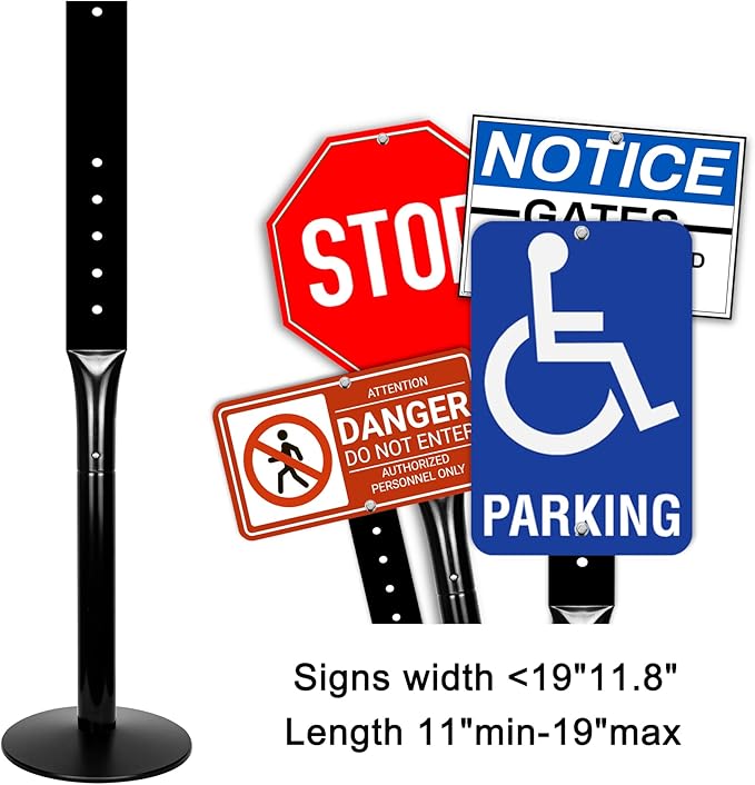 Parking Sign Post 48" Heavy Duty Cast Iron Parking Signs Stand, Movable Sign Stand for Hanging Signs, Black （15 pounds）