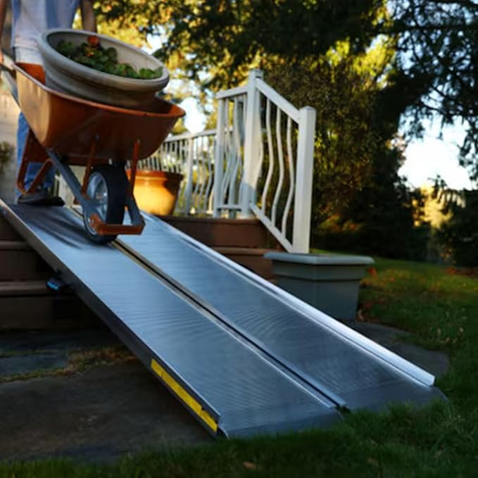 EZ-ACCESS TRAVERSE Singlefold Portable Loading Ramp Heavy Duty Aluminum Safe Non-Slip Platform with Carrying Handles, 4 Foot, Silver