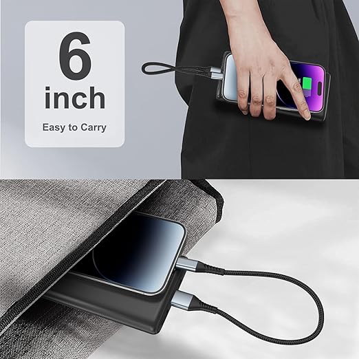 6 inch Braided USB C to C Charger Cable - 3-Pack, 0.5ft, PD Fast Charging, 60W for Samsung Galaxy S23/S23 Ultra, Moto G8, Google Pixel, iPhone 15/16 Pro Max