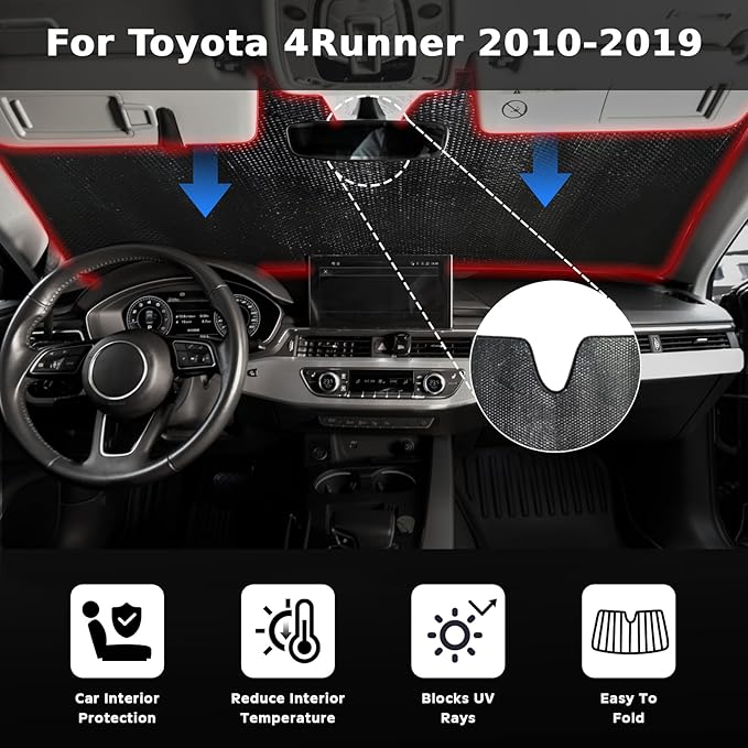 Windshield Sun Shade for Toyota 4Runner 2010-2019 4-Runner - 5-Layer Bubble Foldable Front Window Shade Sun Visor Accessories - Blocks Heat & UV Rays