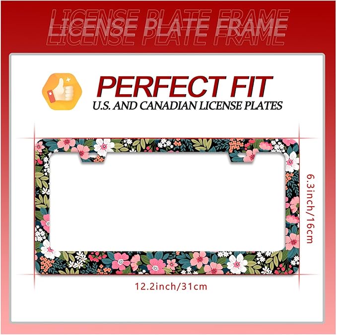 Folk Art Flowers License Plate Frame Beautiful Floral License Plate Holder Funny Personalise Car Stainless Stee Decorative Parts for Standard Us Canada Vehicles 12x6 Inch for Women Men