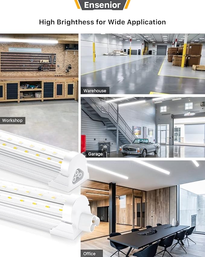 Ensenior 10 Pack 4 FT Led Shop Lights, 6000K Clear White, 5000LM Super Bright, 36W Equivalency 468W, Commercial Bay Lighting, U-Shaped Linkable Shop Lights Plug in for Garage, Workshop, FCC Certified