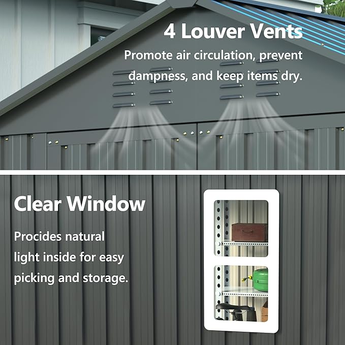 Outdoor Storage Shed, 6 X 6ft Metal Galvanized Steel Garden Shed with Floor Frame, Utility Tool Shed Storage House for Backyard, Patio, Lawn