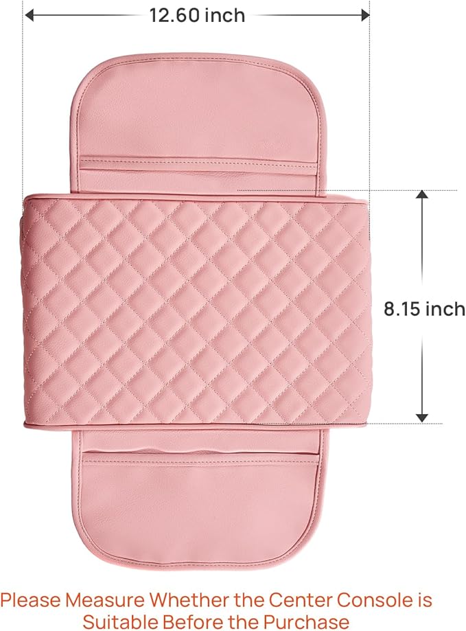 JOYTUTUS Pink Center Console Cover with Storage Bag for SUV Sedan, PU Leather Arm Rest Pad Middle Console Protector, ‎12.6" x 7.8" x 2.16"