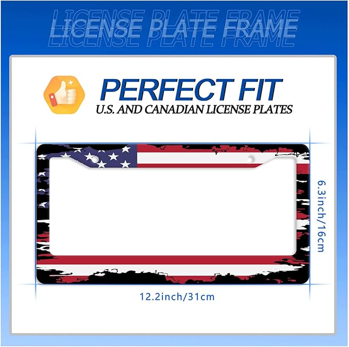 Vintage American Flag License Plate Frame USA Flag License Plate Stainless Steel Funny License Plate Holder Patriotic Car Accessories With Screws Car Decoration 12.3" x 6.3"Fits Standard Vehicles Size