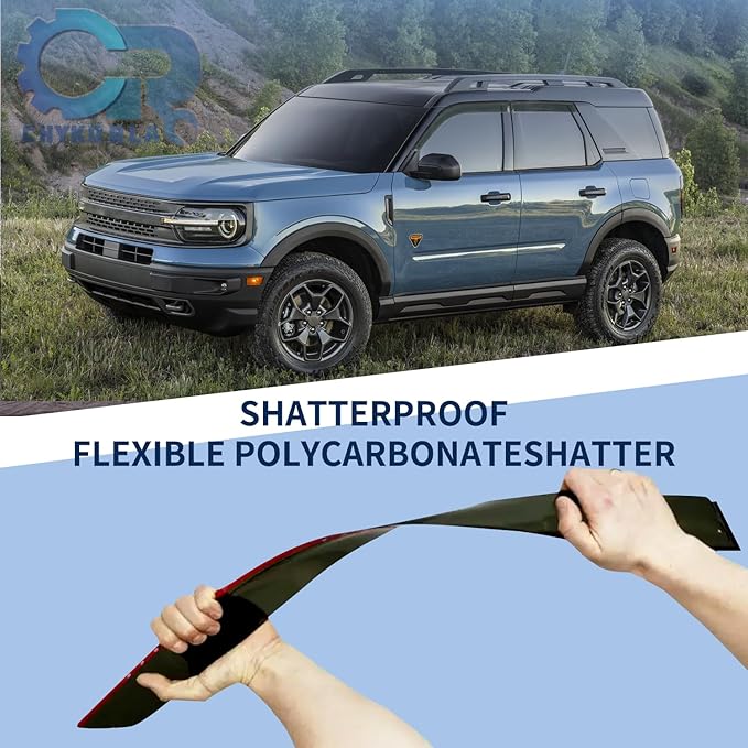 Rain Guards Tape-On Side Window Visor Fit for 2021-2024 Ford Bronco Sport, Outside Mount Window Deflector, Smoke Tinted Vent Visors 2021 2022 2023 2024