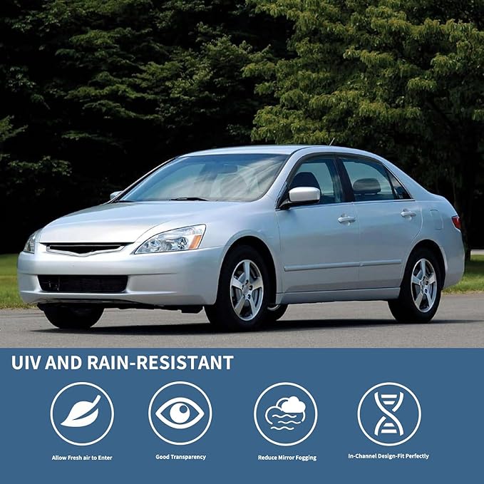 4PCS Rain Guards Window Visors Fit for 2003-2007 Honda Accord 4-Door Sedan, 94943, Outside Mount Wind Deflector Vent Shade Shield, Exterior Car Accessories, 2003 2004 2005 2006 2007