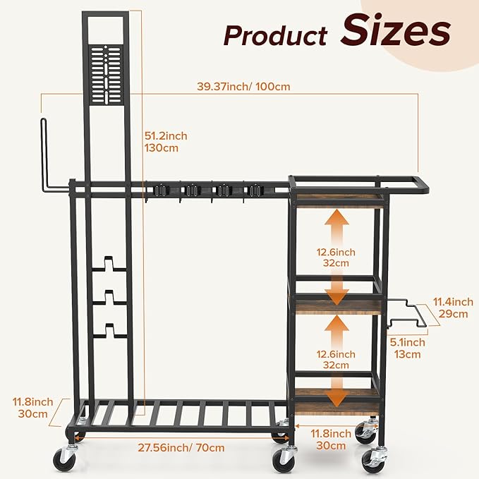 Cleaning Utility Cart on Wheels, Multifunctional Cleaning Tools Supplies Organizer with Broom and Mop Holder, Vacuum Stand Compatible with Dyson, Rolling Storage Caddy Cart for Home