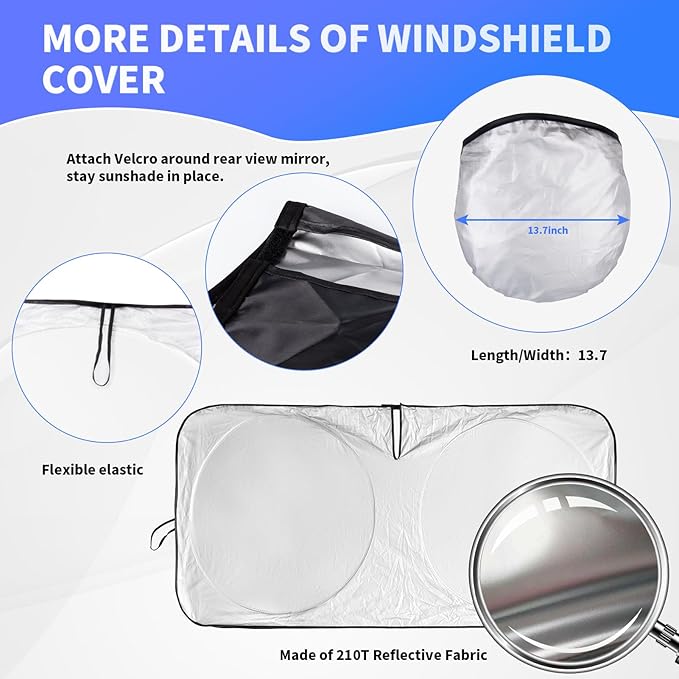 Sun Shade for 2007-2017 Toyota Camry Accessories, Foldable Front Window Shield for Camry LE XLE Hybrid SE XSE Sedan 240T Windshield Sun Visor Protector Fully Covered to Keep Car Cool