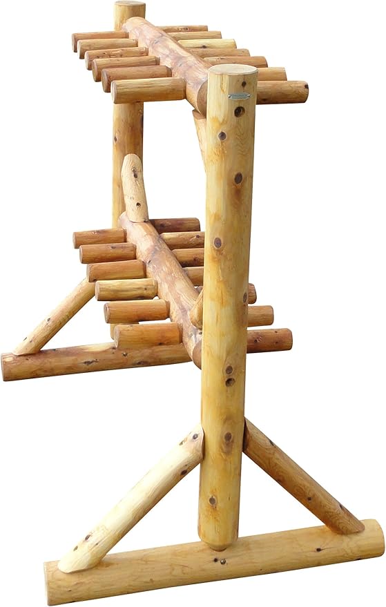 11-Place Freestanding Log Ski Rack Holder, Indoor & Outdoor Snowboard Racks, Standing Storage, Garage Racks for Snow Skis, Durable Snowboard Rack Garage Storage Organizer - Natural + 15" Anchor Kit