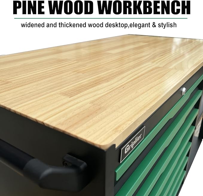 7-Drawers Professional Tool Cart Cabinet,Rolling Tool Chest with Double Shelves,Wood Workbench,Brake Wheels,51.1W x 18.9D x 32.3H inches for Garage, Workshop, or Outdoor Use(7 Drawers)