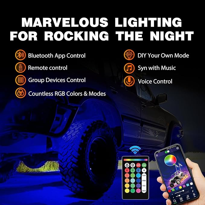 Nilight RGB LED Rock Lights Kit 10 Pods Underglow Multicolor Neon Pod with Remote & Bluetooth App Control DIY Flashing Music Mode Wheel Well Light for Truck ATV UTV RZR SUV