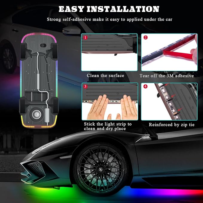 Car LED Underglow Lights - 6Pcs Car Underglow Neon Accent Strip Lights with Dream Color Chasing, APP Control 12V 300 LEDs Underbody Lights, Waterproof Underglow Led Light Kit for Cars, Trucks, Boats