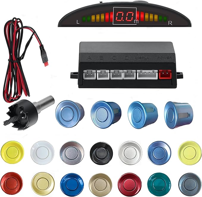 Car Reverse Backup Parking Sensor Radar System kit The LED Display with 3 Colors can Both Shows Distance Data and warn You with beep Sound Adjustable Volume Compact and Easy to Install Light Blue