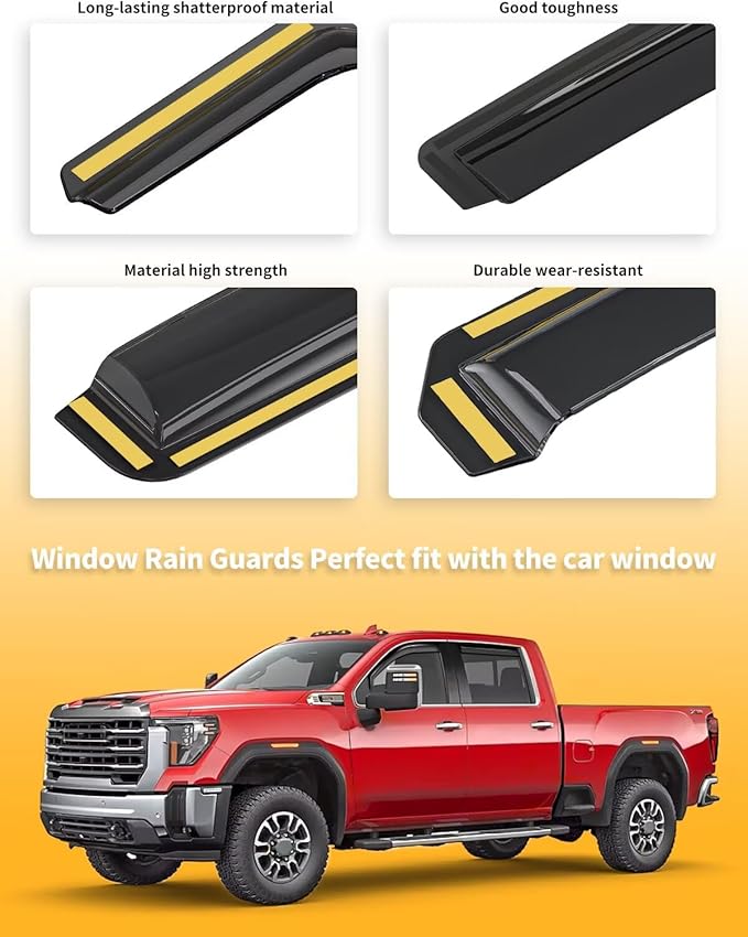 in-Channel Window Rain Guards Fit for Truck Chevy Silverado/GMC Sierra 2500HD 3500HD 2020-2025 Crew Cab Extra Durable Window Visors Window Deflectors Vent Shades Car Accessories-4 pcs 2-Q12
