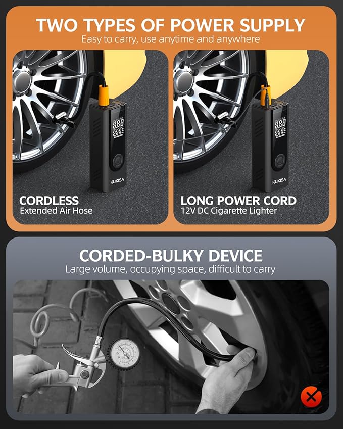 Tire Inflator Portable Air Compressor,180PSI & 3X Faster Air Pump for Car Tires with Digital Pressure Gauge, 25000mAh Air Compressor for Car, Motorcycle, Bicycle, Ball and More.