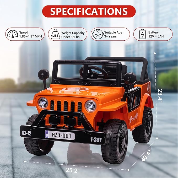 Ride On Car,12V Electric Car for Kids with Remote Control, MP3, LED Headlights, 2 Motors, Double Doors, Safety Belt, Ride On Toys for Boys Girls