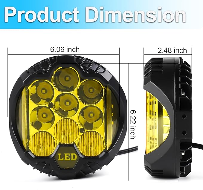 LIGBT 7 Inch Pair Amber Round LED Offroad Lights 90W Amber Yellow Off Road Light Fog Lights Driving lightsWaterproof Light Pods for Pickup Trucks 4x4 SUV ATV UTV
