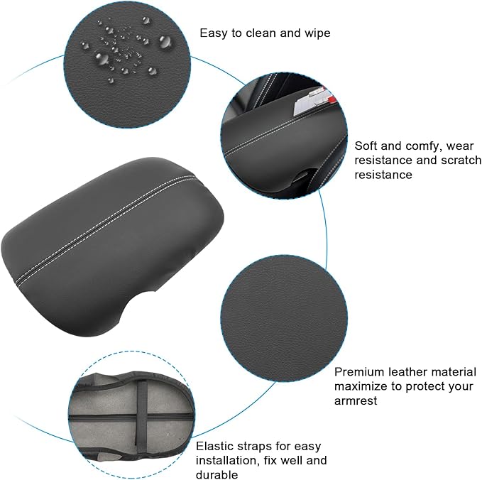 SXCY for 2024 2025 2026 Mustang Armrest Cover (Slim) for Ford Mustang 2025 2026 Accessories 2024 2025 2026 Mustang Center Console Cover 2025 2026 Mustang Middle Console Cover (Grey Stitched)
