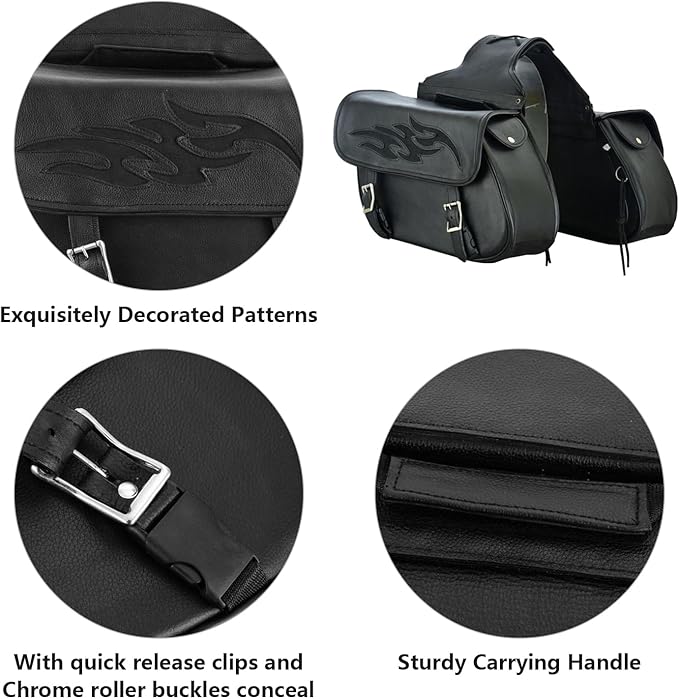 GARGOYLE BELLS Motorcycle Saddle Bags Leather Motorcycle Luggage Bag with Gun Holsters For Softails Sportsters and Choppers Waterproof Luggage Bags For Motorcycle