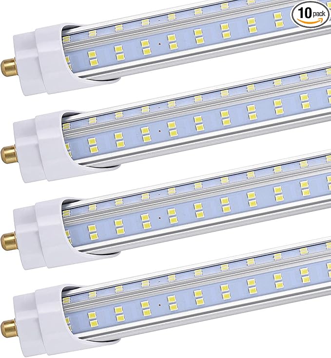 (Pack of 10 8 Foot LED Bulbs,150W 18800lm 6000K, Super Bright, T8 T10 T12 LED Tube Lights, FA8 Single Pin LED Lights, Clear Cover, V Shaped,to Replace Fluorescent Light Bulb