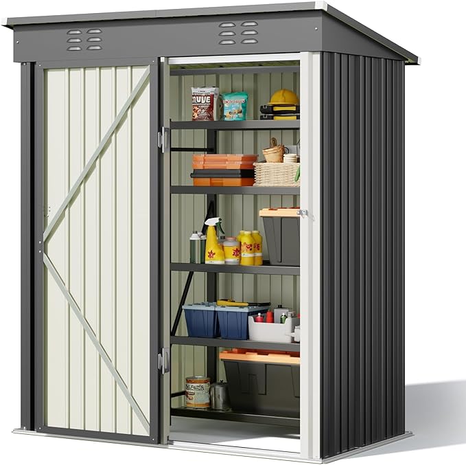 Bealife 5' x 3' Outdoor Storage Shed Clearance, Metal Outdoor Storage Cabinet with Single Lockable Door, Waterproof Tool Shed, Backyard Shed for Garden, Patio and Lawn(Grey)