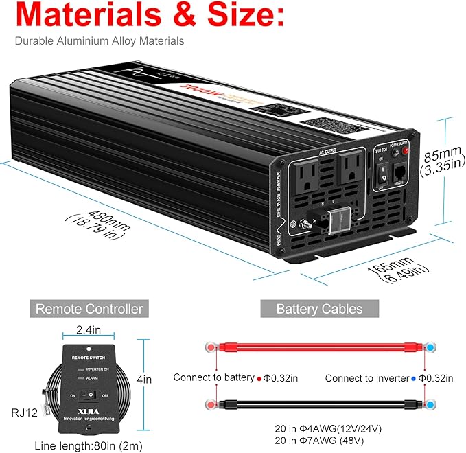 Xijia LCD-Display 3000W (Peak Power 6000W) dc 48v to 110V 120V ac 60HZ Pure sine Wave Solar Inverter for Home RV &Camping (DC48V (Range 40V-60V) 3000W)