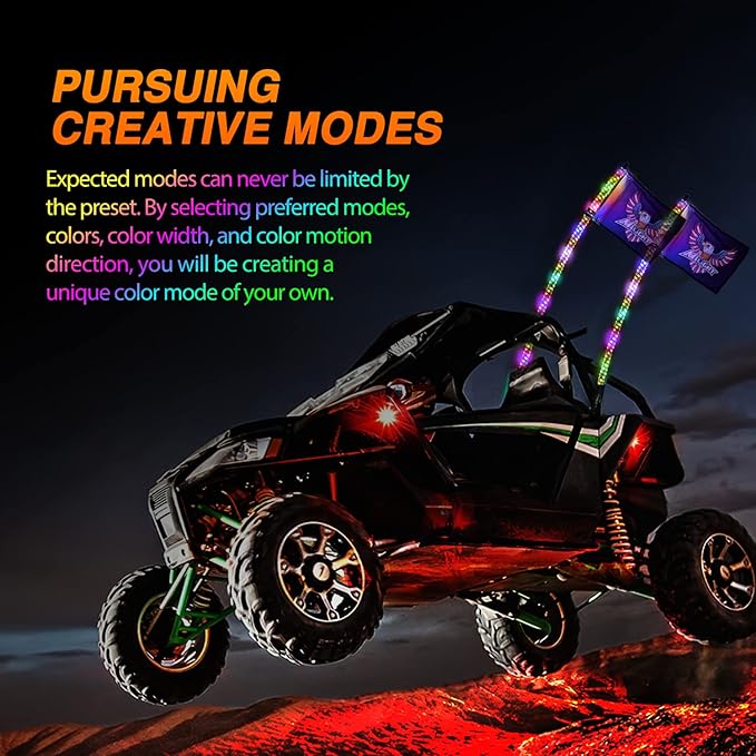 Nilight 2PCS 6FT RGB LED Whip Light, Remote App Control w/DIY Chasing Patterns Stop Turn Reverse Lighting Modes Safety Lighted Antenna for ATV UTV Polaris RZR Can-am Dune Buggy Jeep