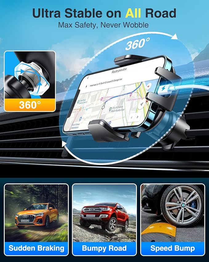 [2025 True Military-Grade] Car Phone Holder VANMASS [Upgraded Strongest Suction & Clip] Cell Phone Mount for Dashboard Windshield Vent,Truck Cradle Stand for iPhone 16 Pro Max 15 14 13 Samsung Android