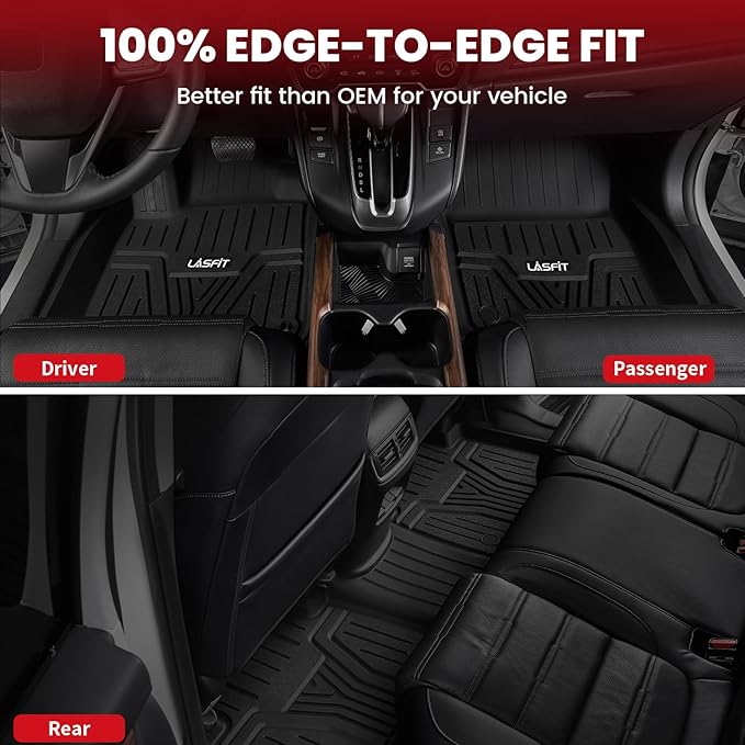 LASFIT Floor Mats & Trunk Mat (Highest Position) for Honda CR-V 2017-2022 (NOT for Hybrid), All Weather Protection TPE Floor Liners 1st & 2nd Row & Cargo Mat in Upper Position Full Set, Black