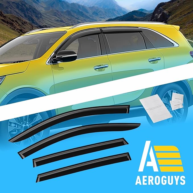 Extra Durable Window Deflectors Tape-On Window Visors Rain Guards Fit for Kia Sorento 2016-2020, Sun Visors, Wind Vent for Shades, Exterior Car Accessories - 4pcs. AG0087
