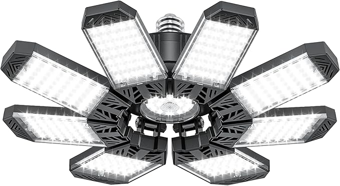 ISKYDRAW LED Garage Light 260W, 26000LM 6500K Garage Ceiling Lights with 8+1 Deformable Panels, Screw in E26 E27 Bulb Bright Bay Lighting for Basement, Shop, Workshop, Barn, Attic