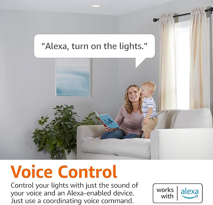 Amazon Basics Smart BR30 LED Light Bulb, Color Changing, 9W (60W Equivalent), 800LM, Works with Alexa Only, 2.4 GHz Wi-Fi, No Hub Required, 1 Pack